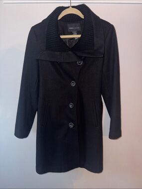 Moda International Wool-Blend Elegant Black Trench Coat